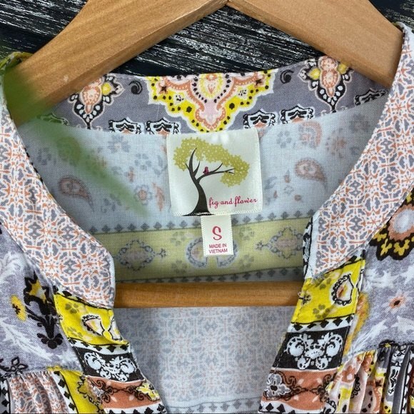 Anthropologie Fig & Flower Print Button 1/2 length Sleeve Blouse Top S Small - Picture 5 of 6